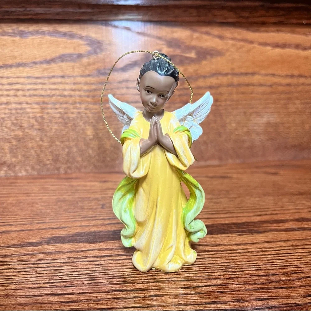African American Girl Praying Hands Angel Holiday Christmas Tree Ornament